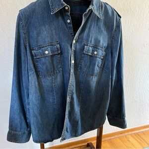 Share Ralph Lauren Jeans Co Lightweight Denim Shirt Womens XL 90s Roll Tab Sleev